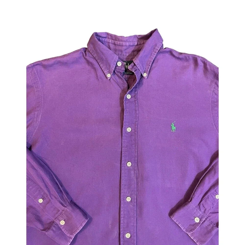 Vintage 90s Polo Ralph Lauren Purple Cotton Buttondown Shirt Men’s Size Large